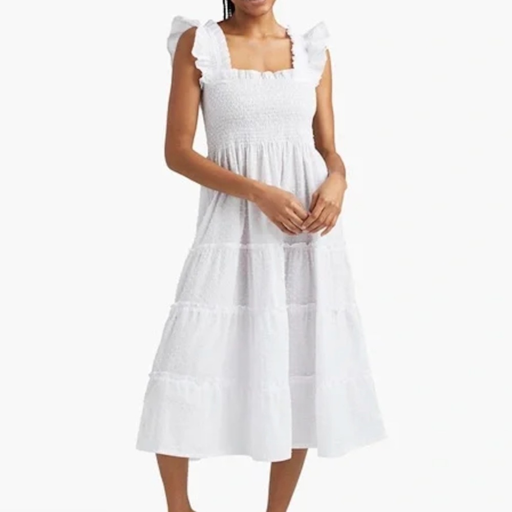 EUC Hill House Ellie Nap Dress – White Smocked Swiss Dot XS